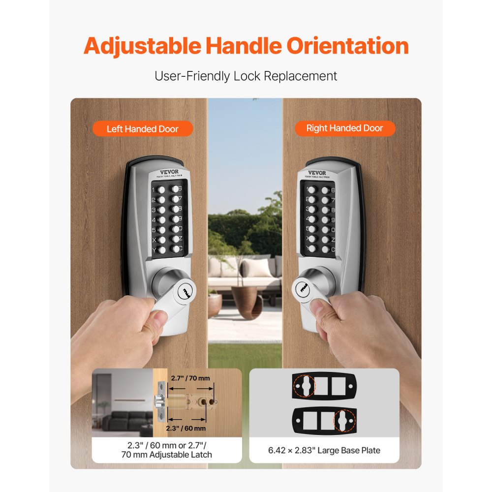 OL-700D2-BC-03 - Keyless Mechanical Door Lock, 1.4-2.5" Thick Compatible