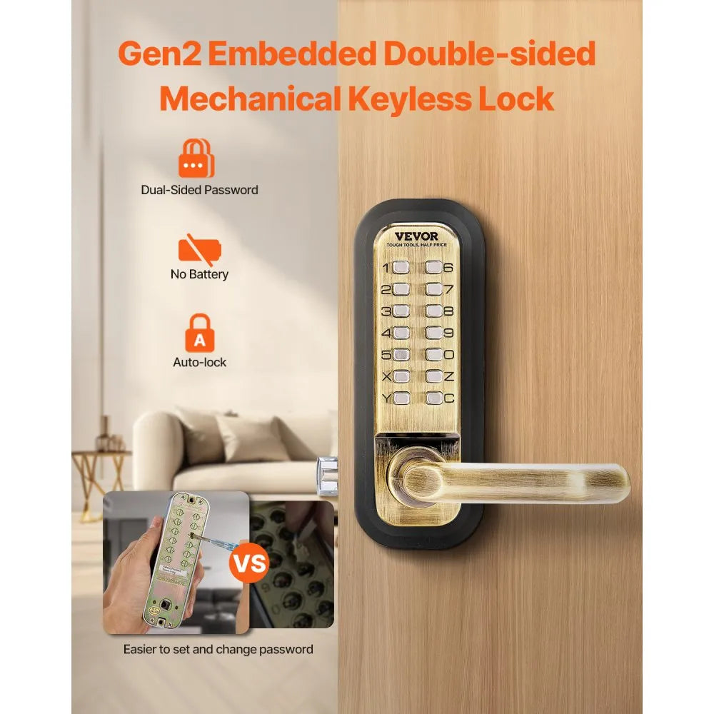 OL-209S2-BY-C-07 - Keyless Mechanical Door Lock for 1.4-2.5 Inch Thickness