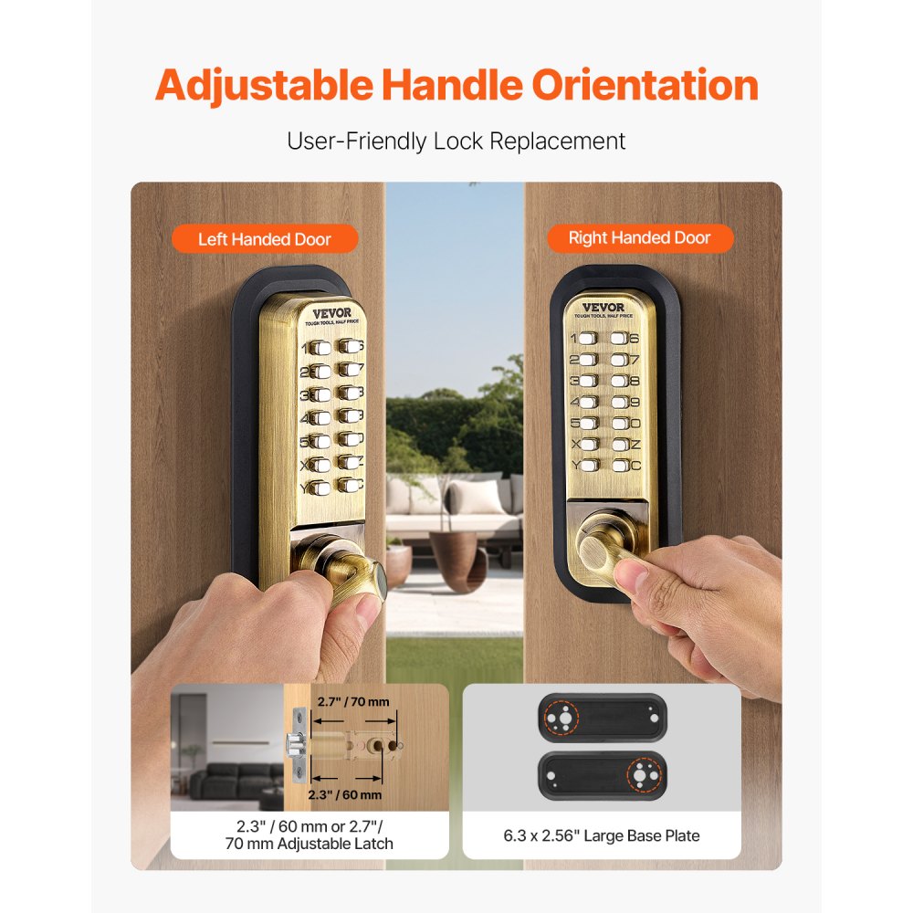 OL-209S2-BY-C-07 - Keyless Mechanical Door Lock for 1.4-2.5 Inch Thickness