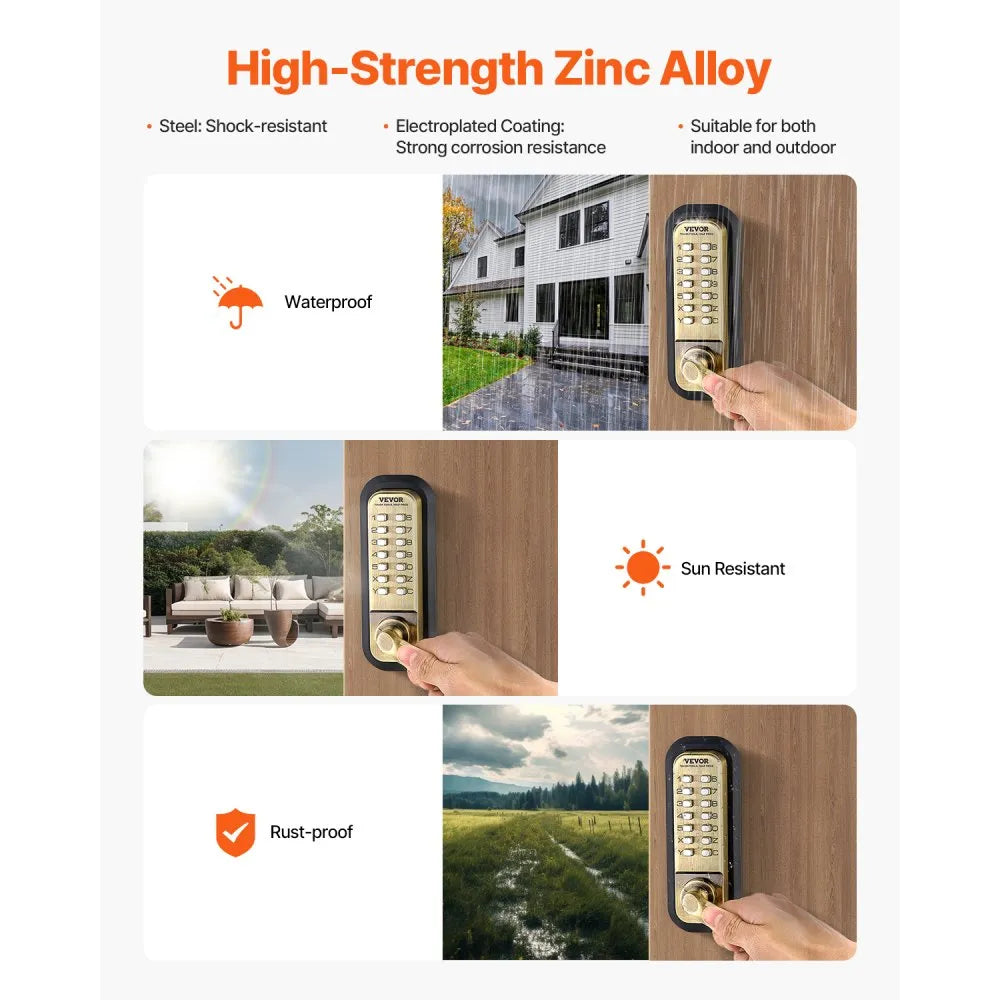 OL-209S2-BY-C-07 - Keyless Mechanical Door Lock for 1.4-2.5 Inch Thickness