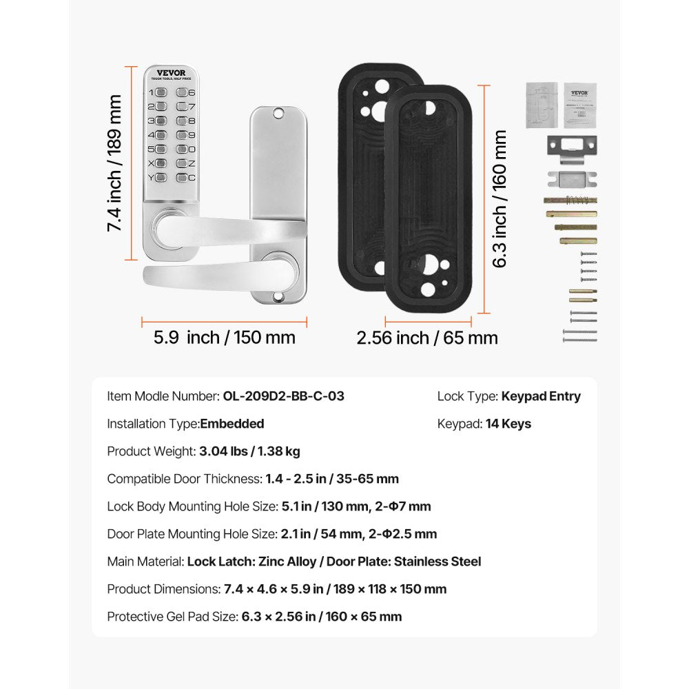 OL-209D2-BB-C-03 - Keyless Entry Door Lock for 1.4-2.5 Inch Thick Doors