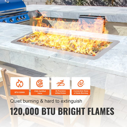 1050262 - 24 x 8 Inch Stainless Steel Fire Pit Pan with Dual Gas Options