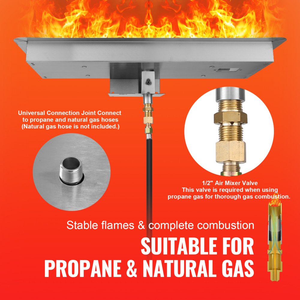1050262 - 24 x 8 Inch Stainless Steel Fire Pit Pan with Dual Gas Options