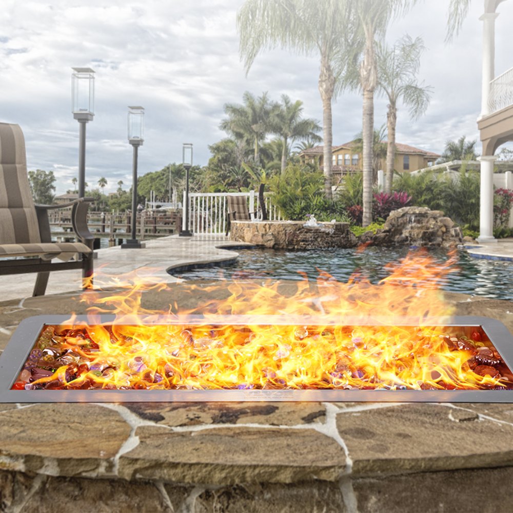 1050262 - 24 x 8 Inch Stainless Steel Fire Pit Pan with Dual Gas Options