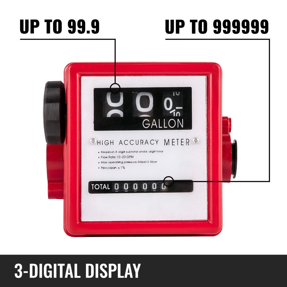 010622975361 - 10-20 GPM Durable Aluminum Fuel Flow Meter with 3-Digit Display