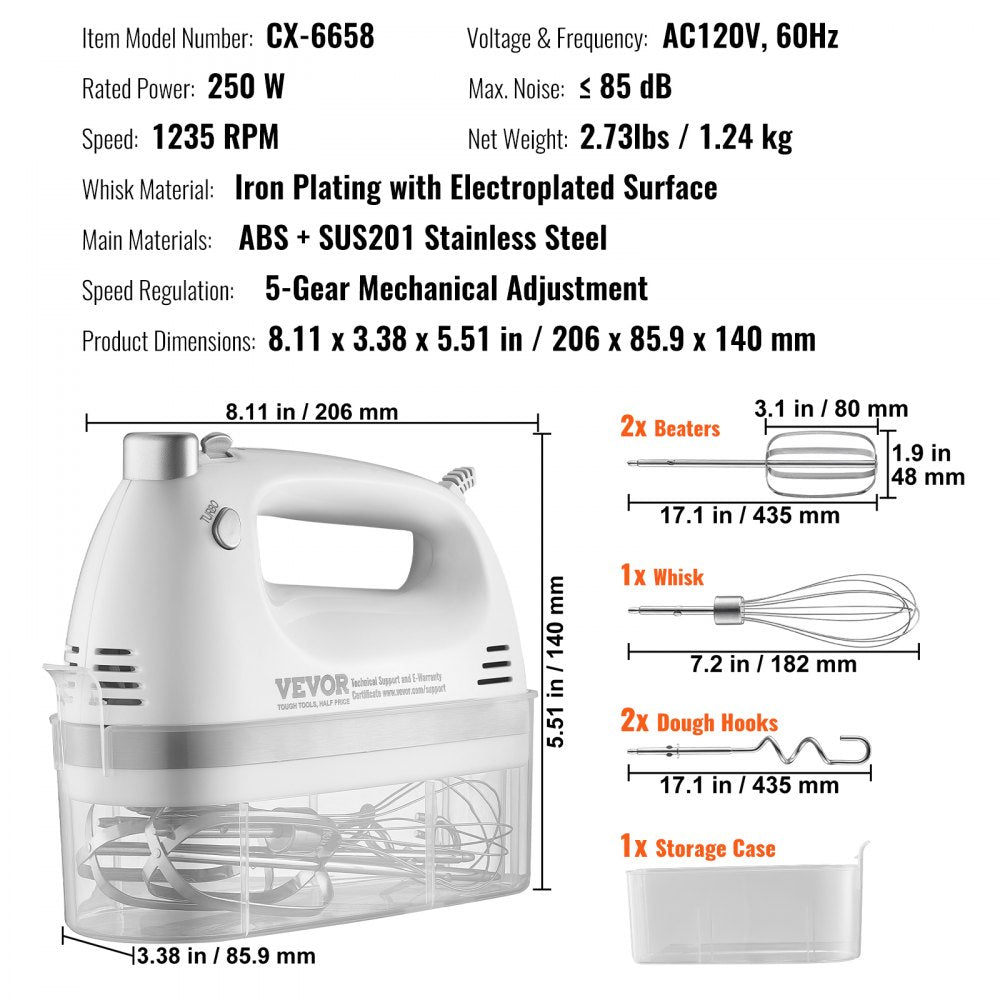 CX-6658 - 250W 5-Speed Hand Mixer with Turbo Boost and Storage Case