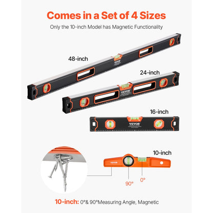 SP-N4 - Durable VEVOR 4-Piece Level Set with 3 Bubble Vials