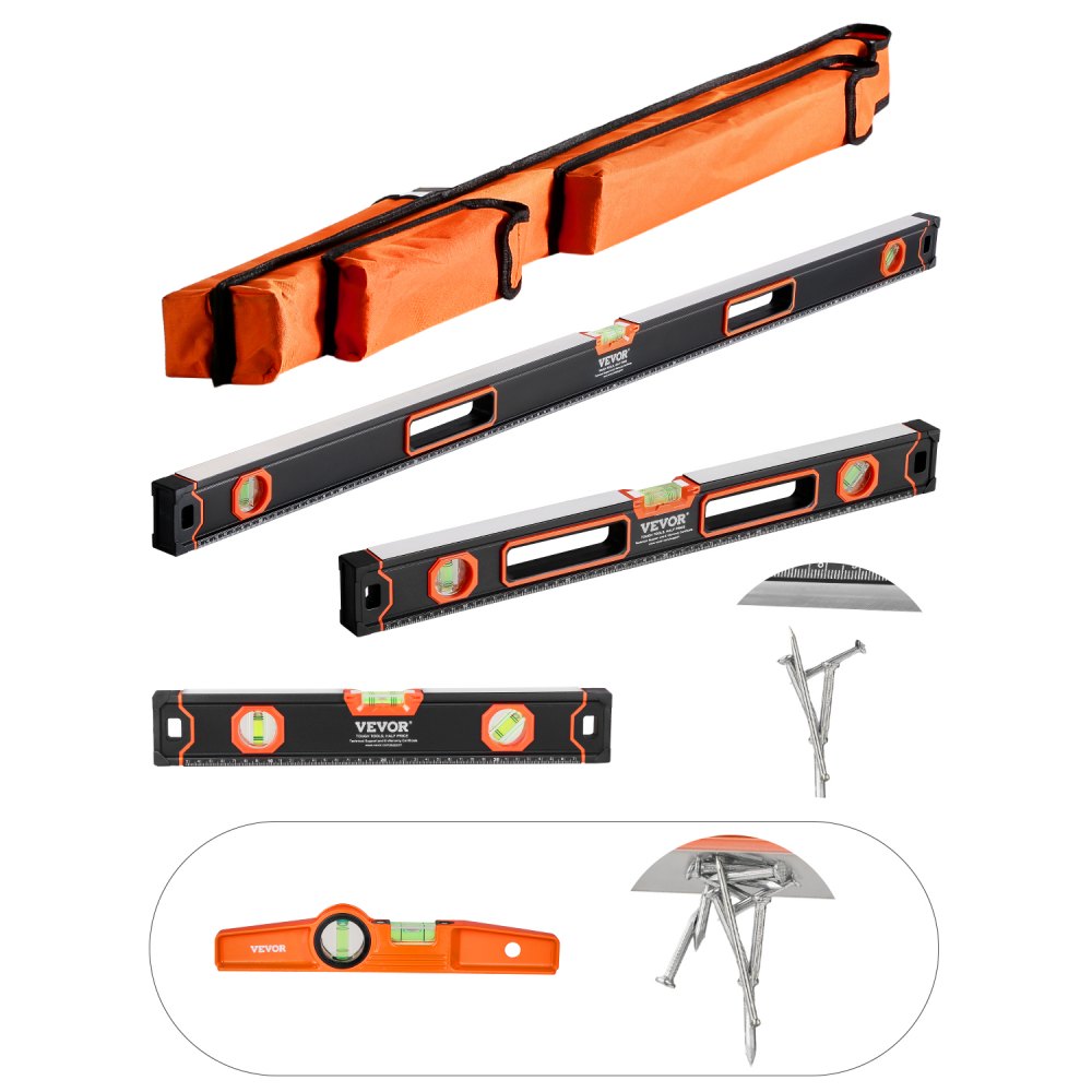 SP-N4 - Durable VEVOR 4-Piece Level Set with 3 Bubble Vials