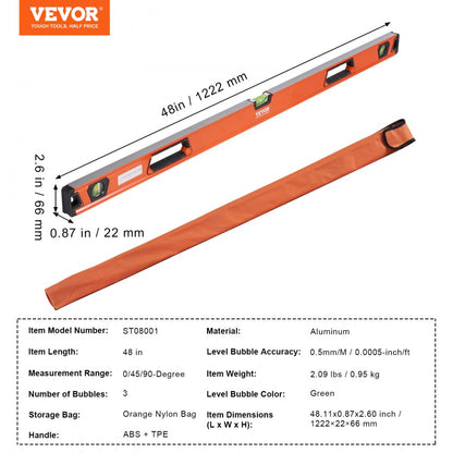 ST08001 - 48" Aluminum Magnetic Level with 3 Measurement Modes