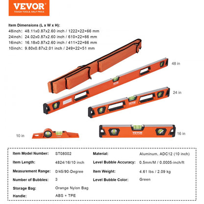 ST08002 - VEVOR 48in Magnetic Level with Carrying Case & Durable Design