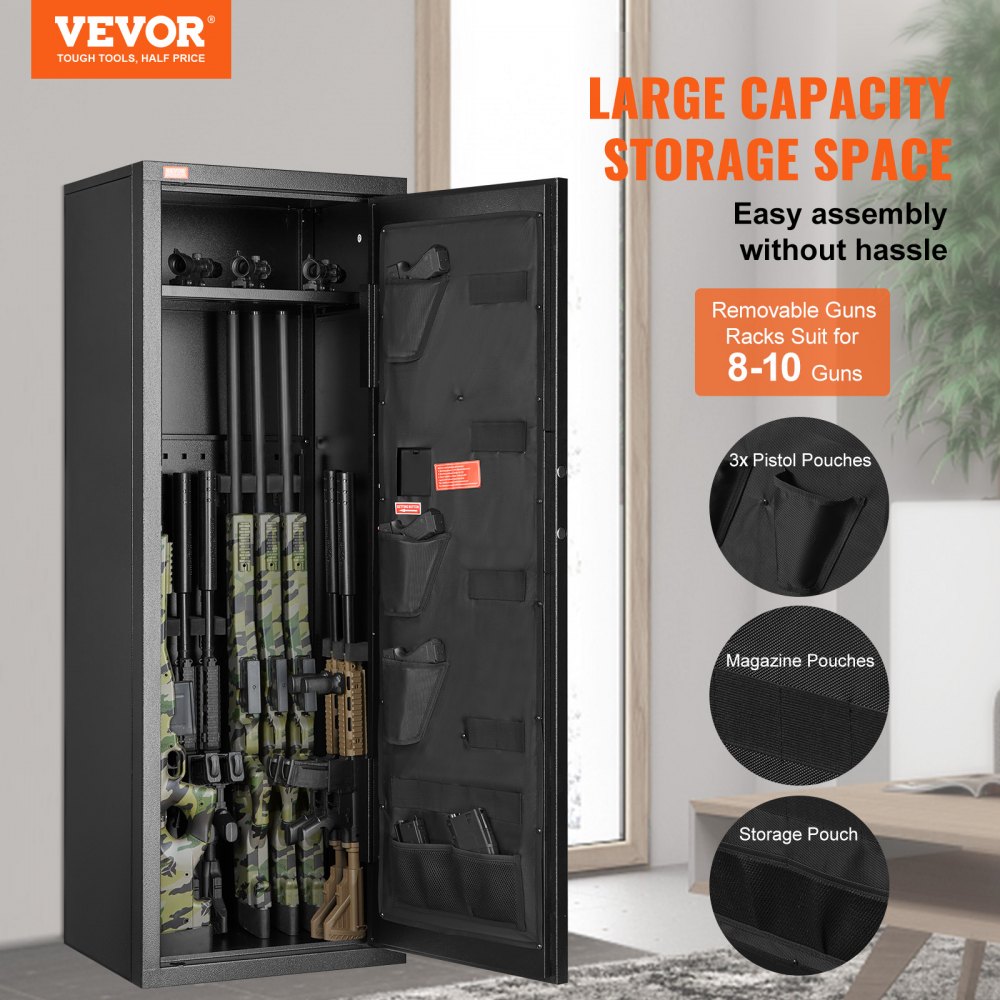 SS-1380CZ - VEVOR 8-10 Rifle Safe with Smart Lock & LED Light