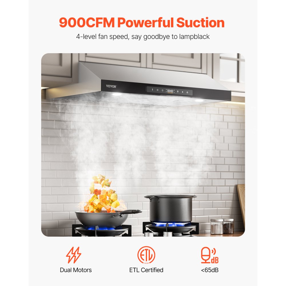 UC19S-EH30 - VEVOR 30" Range Hood with 900CFM Airflow & Touch Control