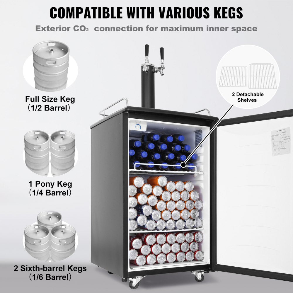 BF152-2 - VEVOR Dual Tap Beer Kegerator with Stainless Steel Tower