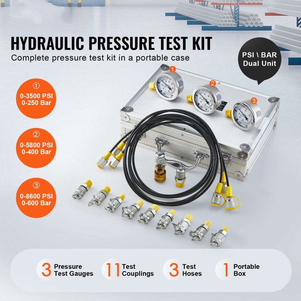 TKS-1 - VEVOR Hydraulic Pressure Test Kit with 3 Gauges & Couplings