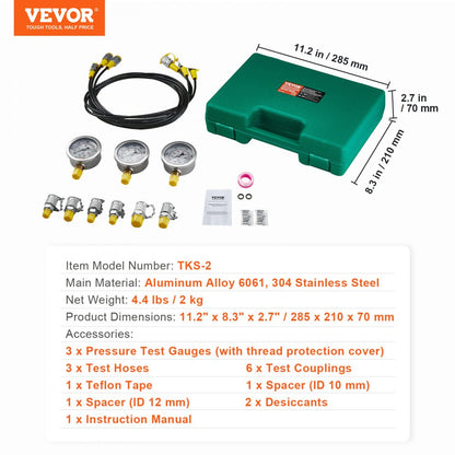 TKS-2 - VEVOR 3-Gauge Hydraulic Pressure Test Kit for Excavators