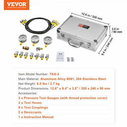 TKS-3 - Reliable Hydraulic Test Kit with 3 Gauges, 250-600 Bar Capacity