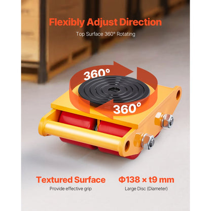 4T - 13228 lbs Metal Machine Skate Dolly with 360° Rotation and PU Wheels