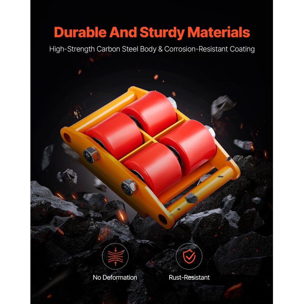 4T - 13228 lbs Metal Machine Skate Dolly with 360° Rotation and PU Wheels