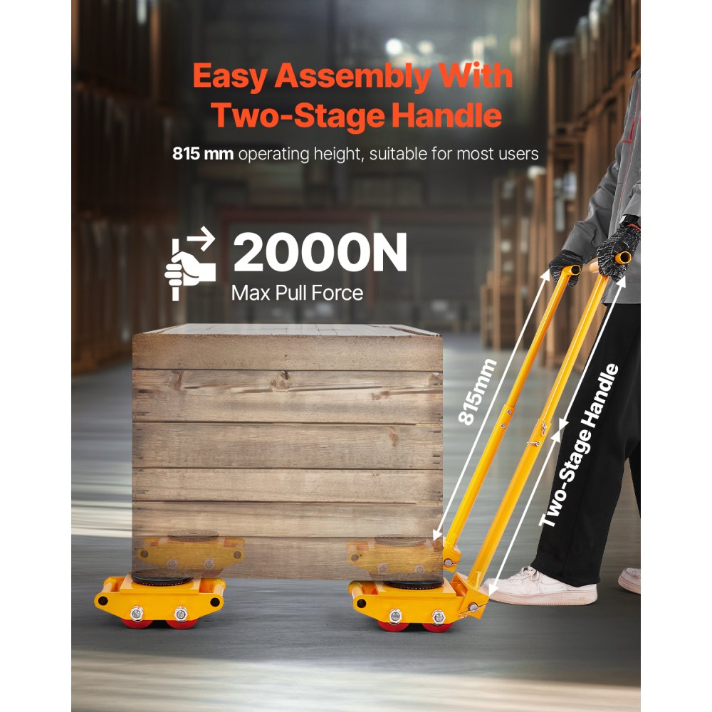 4T - 13228 lbs Metal Machine Skate Dolly with 360° Rotation and PU Wheels