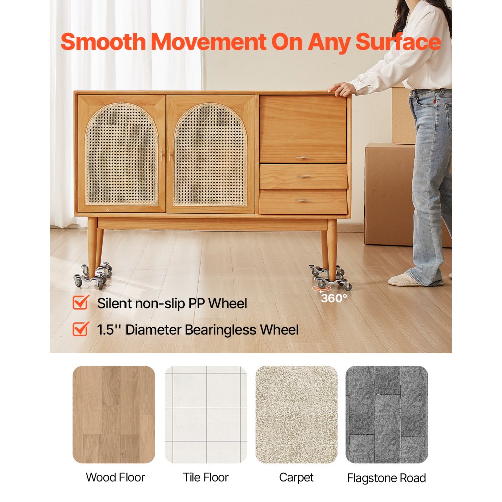 XY-11 - Heavy-Duty 440 lbs Steel Furniture Dolly with Precision Wheels