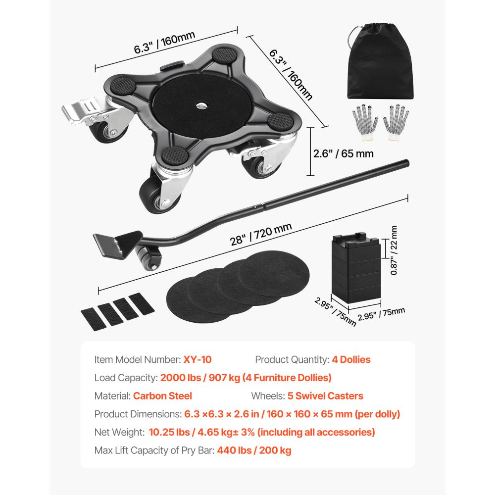XY-10 - Heavy Duty 5-Wheel Furniture Dolly with 1200 lbs Capacity