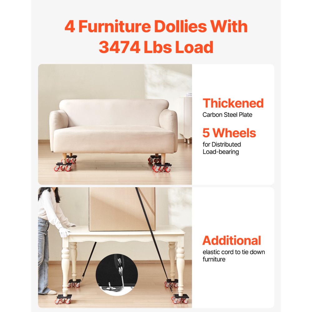 XY-8 - Heavy Duty 5-Wheel Furniture Dolly with 3474 lbs Capacity
