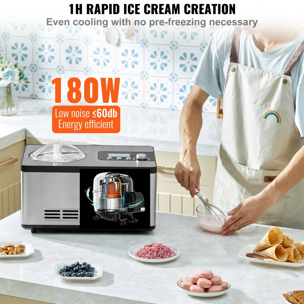 ICE2032-UL - 2QT Ice Cream Maker with 180W Compressor & LCD Display