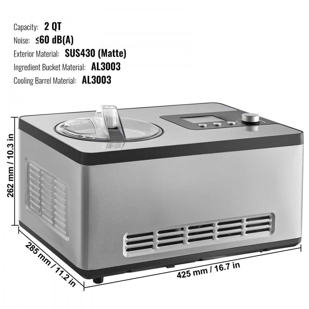 ICE2032-UL - 2QT Ice Cream Maker with 180W Compressor & LCD Display