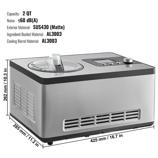 ICE2032-UL - 2QT Ice Cream Maker with 180W Compressor & LCD Display