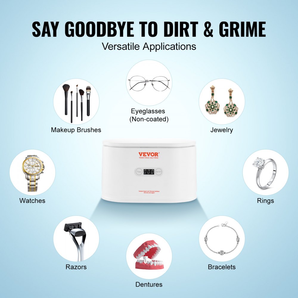 SJ-W4 - VEVOR 650ml Ultrasonic Jewelry Cleaner for Sparkling Shine