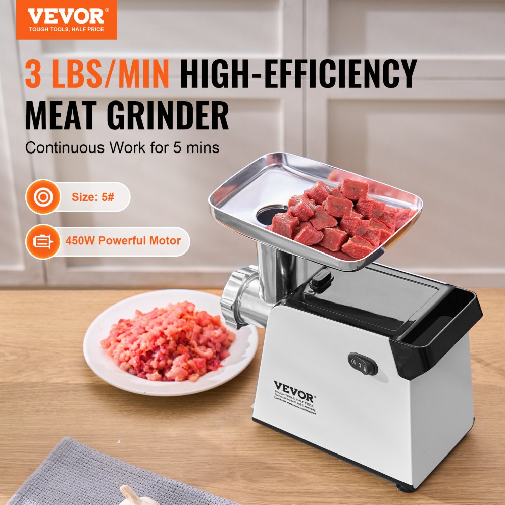 MG435 - 450W Stainless Steel Meat Grinder, 3 lbs/min, Home Kitchen Use