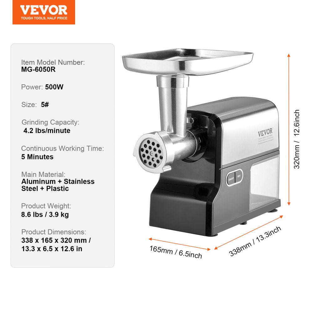 MG-6050R - 500W Electric Meat Grinder with SUS420 Blades, 4.2 lbs/min