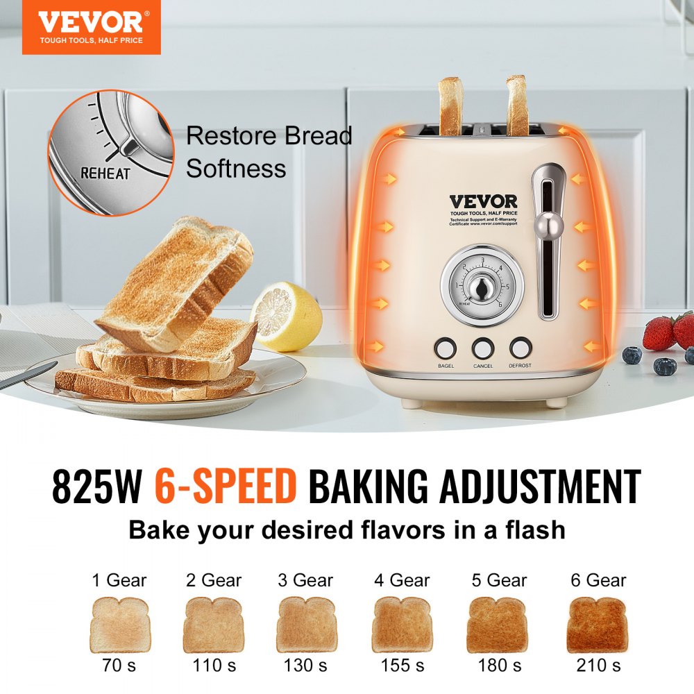 WT-8110 - Elegant 2-Slice Stainless Steel Toaster with 1.5'' Extra Wide Slots