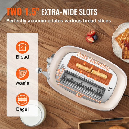 WT-8110 - Elegant 2-Slice Stainless Steel Toaster with 1.5'' Extra Wide Slots