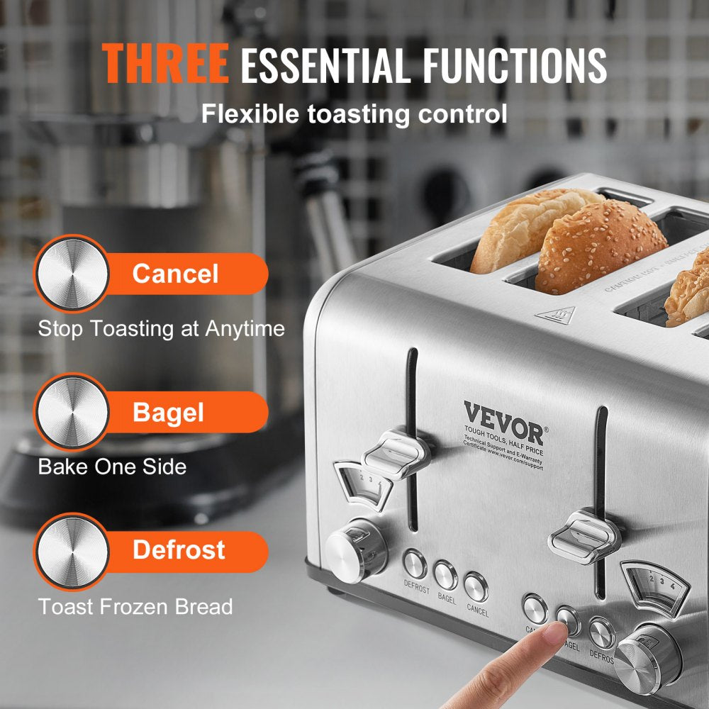 WT-340D - 4-Slice Stainless Steel Toaster with 1.5" Slots, 1650W