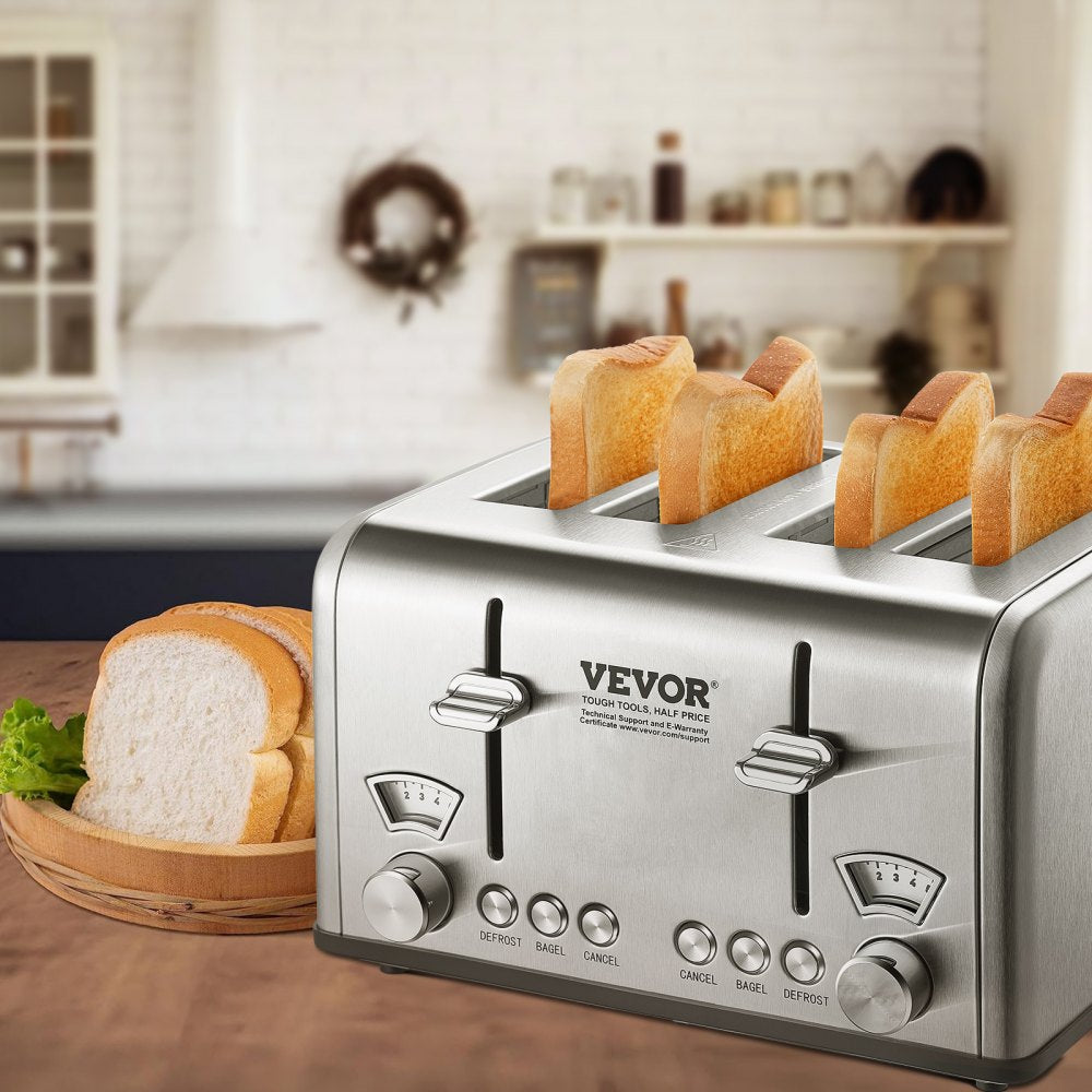 WT-340D - 4-Slice Stainless Steel Toaster with 1.5" Slots, 1650W