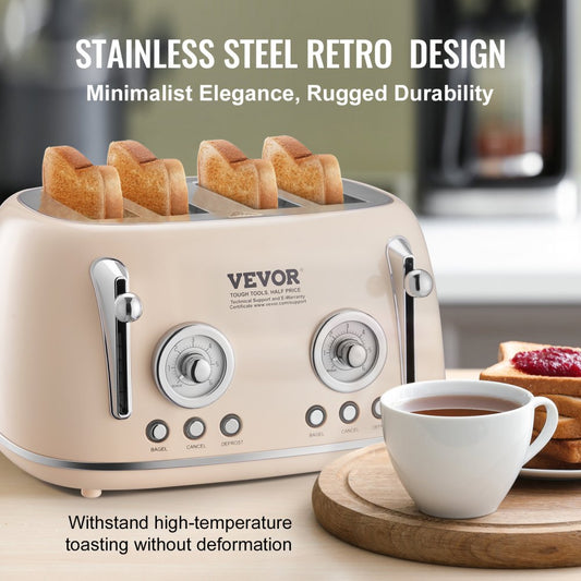 WT-8200T - 1650W Stainless Steel 4-Slice Toaster with 5 Browning Levels