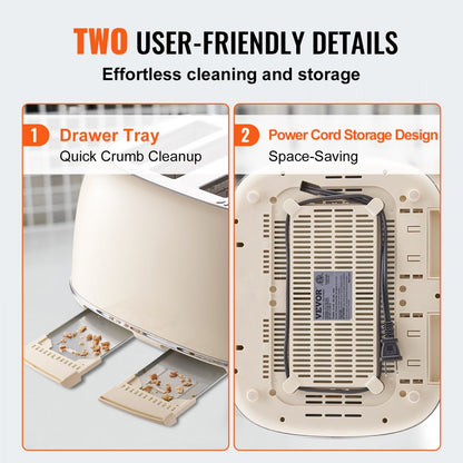 WT-8200T - 1650W Stainless Steel 4-Slice Toaster with 5 Browning Levels