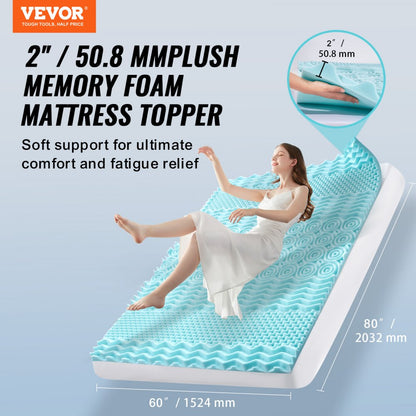 6080CJ - Plush Queen 2" Memory Foam Mattress Topper with Cooling Gel