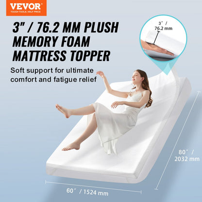 6080MV - 3" Cooling Gel Queen Memory Foam Mattress Topper, 60" x 80"