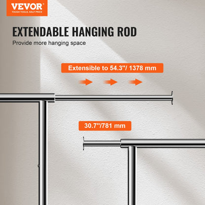 YD00015 - Adjustable Steel Clothes Rack with Wheels, 30.7-54.3" Length