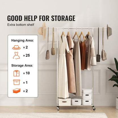 YD00015 - Adjustable Steel Clothes Rack with Wheels, 30.7-54.3" Length