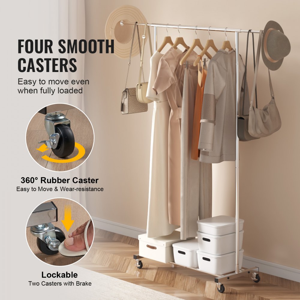 YD00015 - Adjustable Steel Clothes Rack with Wheels, 30.7-54.3" Length