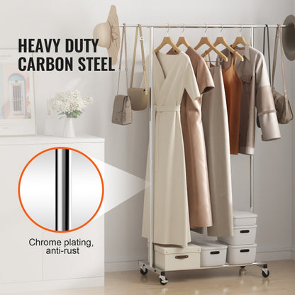 YD00015 - Adjustable Steel Clothes Rack with Wheels, 30.7-54.3" Length
