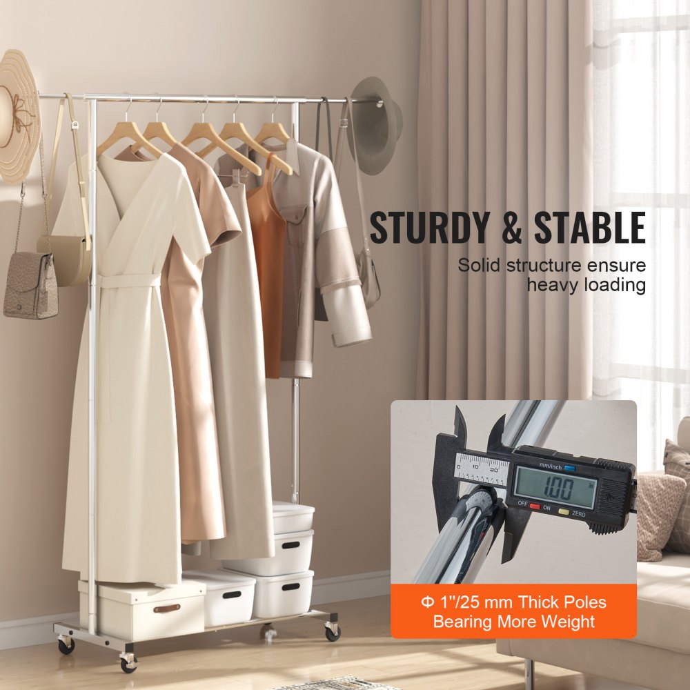 YD00015 - Adjustable Steel Clothes Rack with Wheels, 30.7-54.3" Length