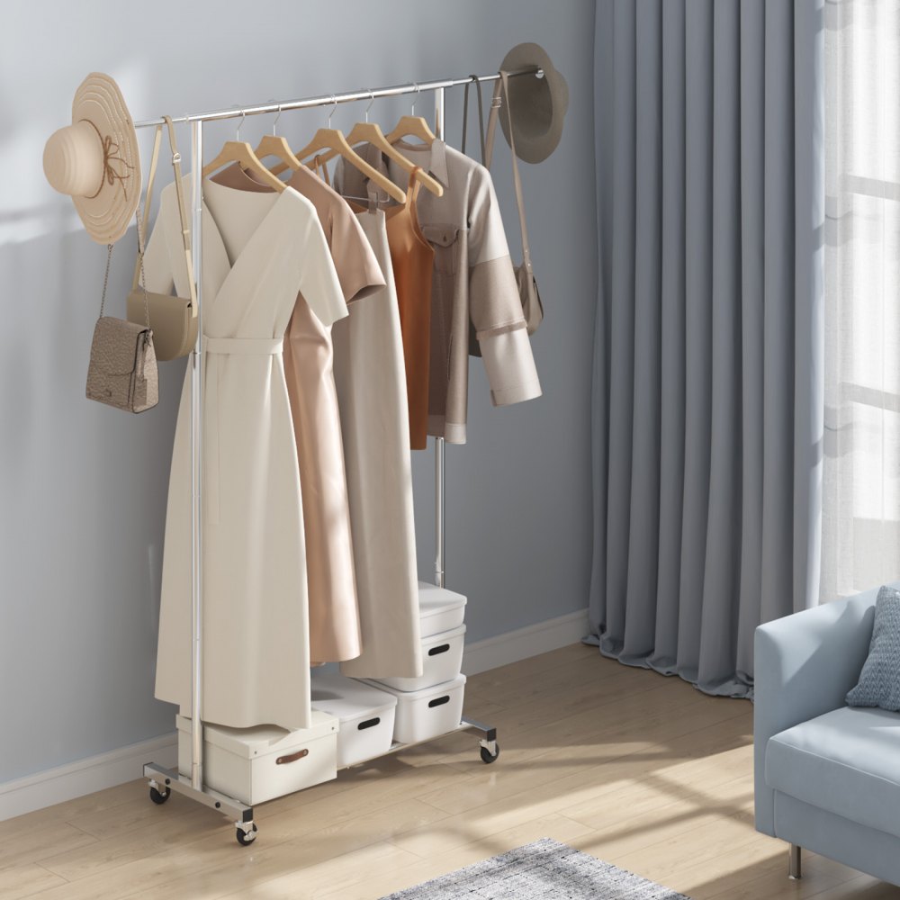 YD00015 - Adjustable Steel Clothes Rack with Wheels, 30.7-54.3" Length