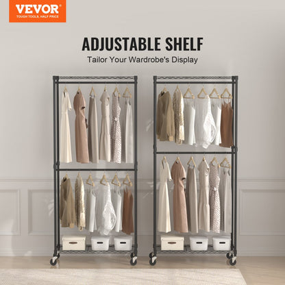 YC0001 - Heavy Duty 300 lbs Clothes Rack with Double Rods & Storage Tiers