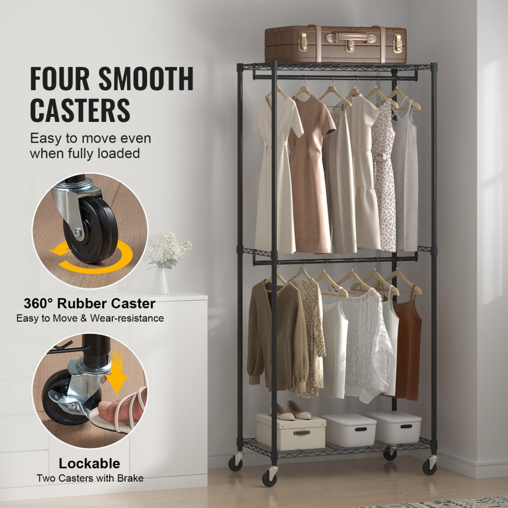 YC0001 - Heavy Duty 300 lbs Clothes Rack with Double Rods & Storage Tiers