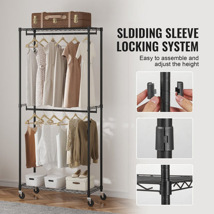 YC0001 - Heavy Duty 300 lbs Clothes Rack with Double Rods & Storage Tiers