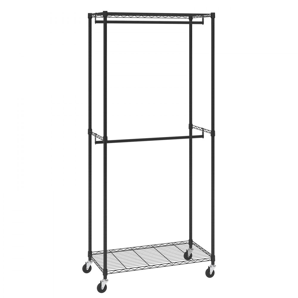 YC0001 - Heavy Duty 300 lbs Clothes Rack with Double Rods & Storage Tiers